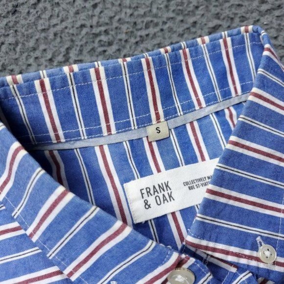 Frank & Oak Striped Button Shirt Blue Mens S Small Long Sleeve - Picture 3 of 7